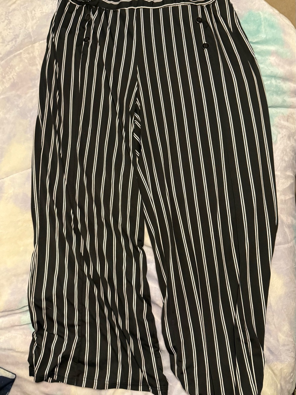 Robert Louis Black with White Pinstripe Wide-Leg Trousers